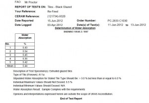 Ex Conduit Street Ceramic Water test extract